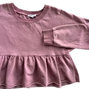 Don't Ask Why Women's OS Dusty Pink Peplum Crop Long Sleeves Crewneck Balletcore